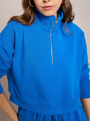 Women Royal Blue Terry Oversized Zipper Sweatshirt-SFSWSH7633
