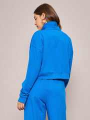 Women Royal Blue Terry Oversized Zipper Sweatshirt-SFSWSH7633