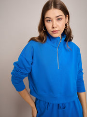 Women Royal Blue Terry Oversized Zipper Sweatshirt With Baggy Joggers-SFSWSH7633_SFPANT50994