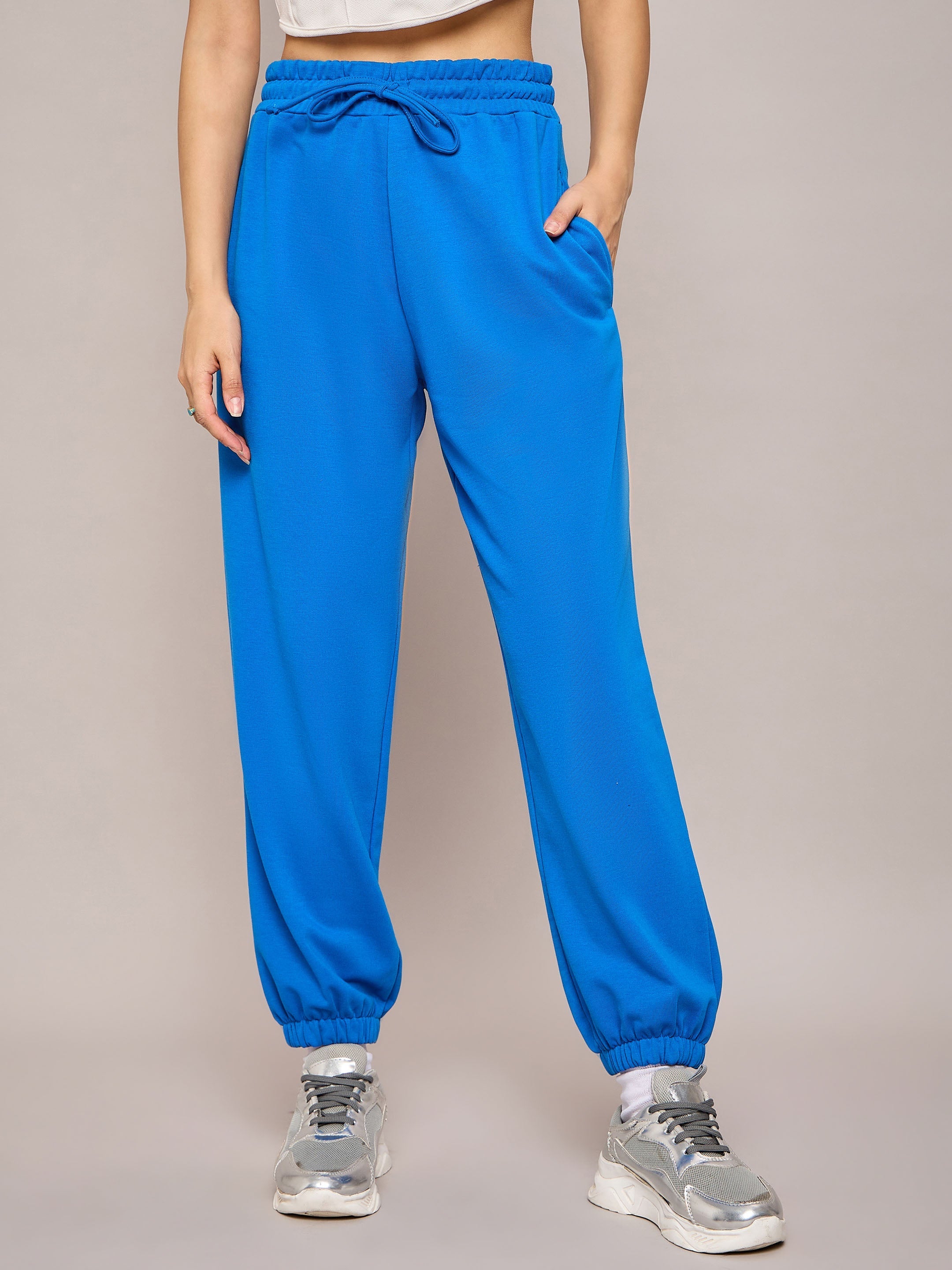 Women Royal Blue Terry Oversized Zipper Sweatshirt With Baggy Joggers-SFSWSH7633_SFPANT50994