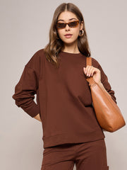 Women Brown Terry Oversized Sweatshirt-SFSWSH7634