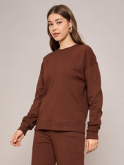 Women Brown Terry Oversized Sweatshirt-SFSWSH7634