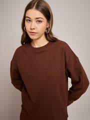 Women Brown Terry Oversized Sweatshirt-SFSWSH7634