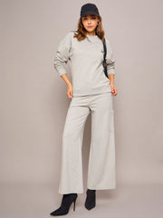 Women Grey Melange Terry Oversized Sweatshirt With Wide Leg Track Pants-SFSWSH7635_SFPANT50998