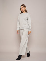 Women Grey Melange Terry Oversized Sweatshirt With Wide Leg Track Pants-SFSWSH7635_SFPANT50998