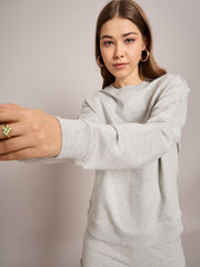 Women Grey Melange Terry Oversized Sweatshirt With Wide Leg Track Pants-SFSWSH7635_SFPANT50998