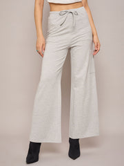 Women Grey Melange Terry Oversized Sweatshirt With Wide Leg Track Pants-SFSWSH7635_SFPANT50998