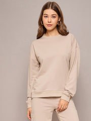 Women Taupe Terry Oversized Sweatshirt-SFSWSH7636