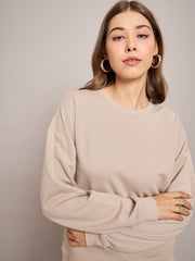 Women Taupe Terry Oversized Sweatshirt-SFSWSH7636