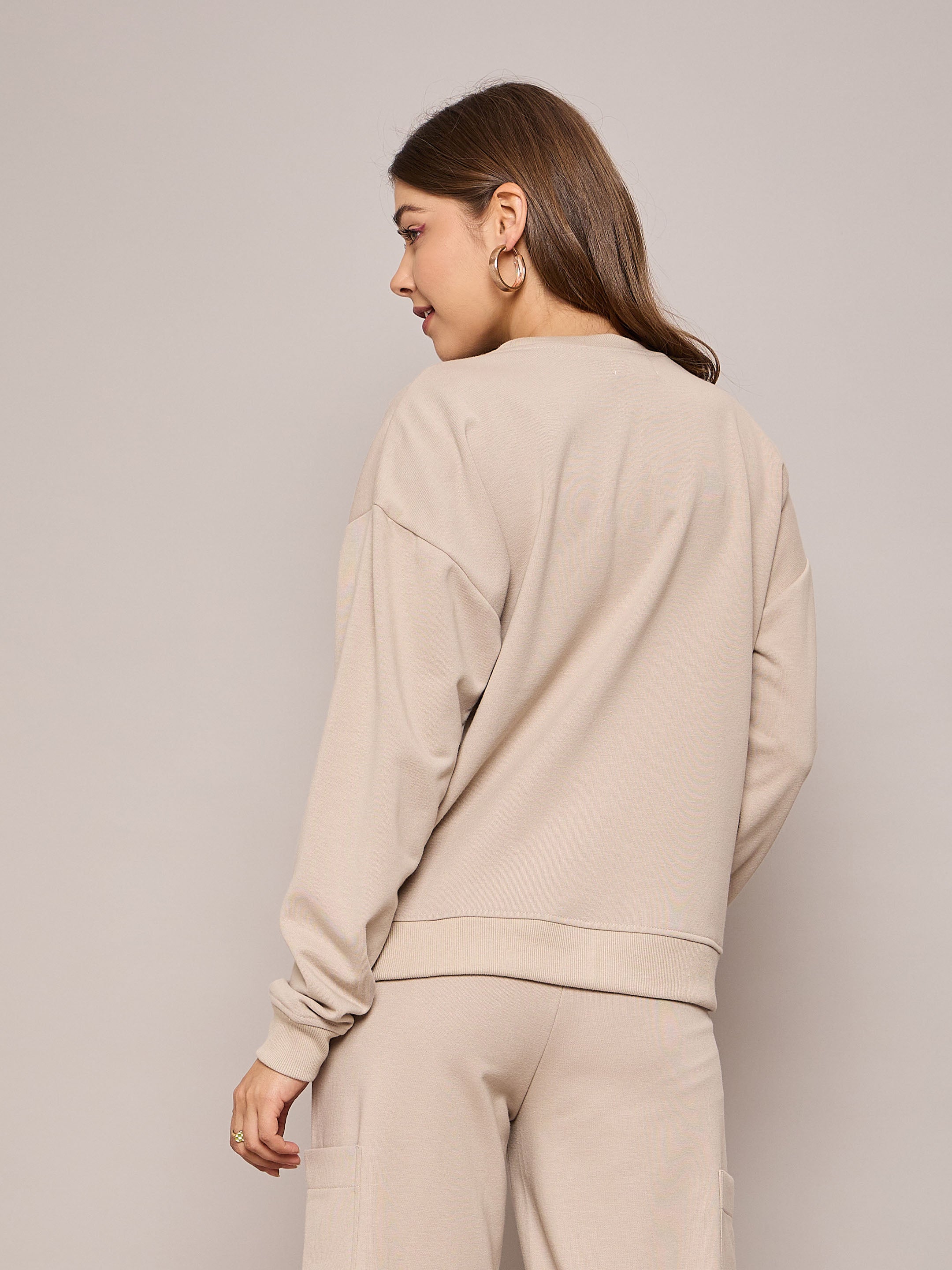 Women Taupe Terry Oversized Sweatshirt-SFSWSH7636