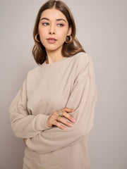 Women Taupe Terry Oversized Sweatshirt With Wide Leg Track Pants-SFSWSH7636_SFPANT50999