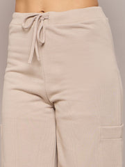 Women Taupe Terry Oversized Sweatshirt With Wide Leg Track Pants-SFSWSH7636_SFPANT50999