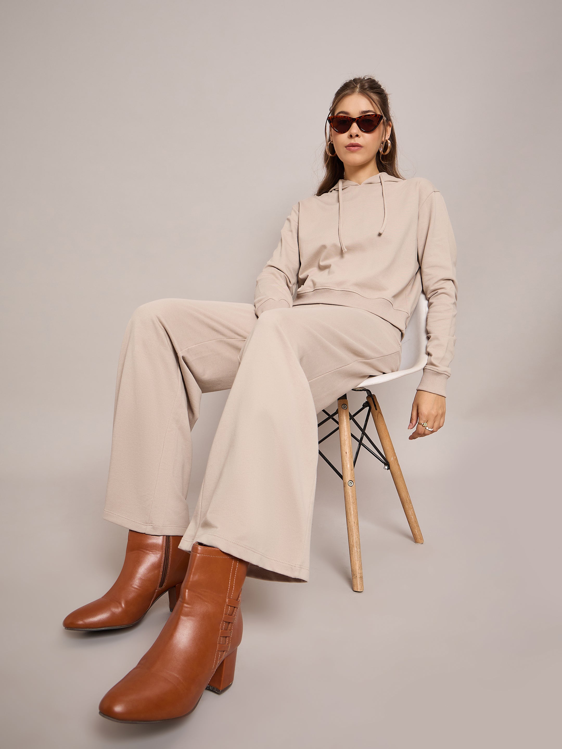Women Taupe Terry Regular Hoodie With Terry Pants-SFSWSH7638_SFPANT50956