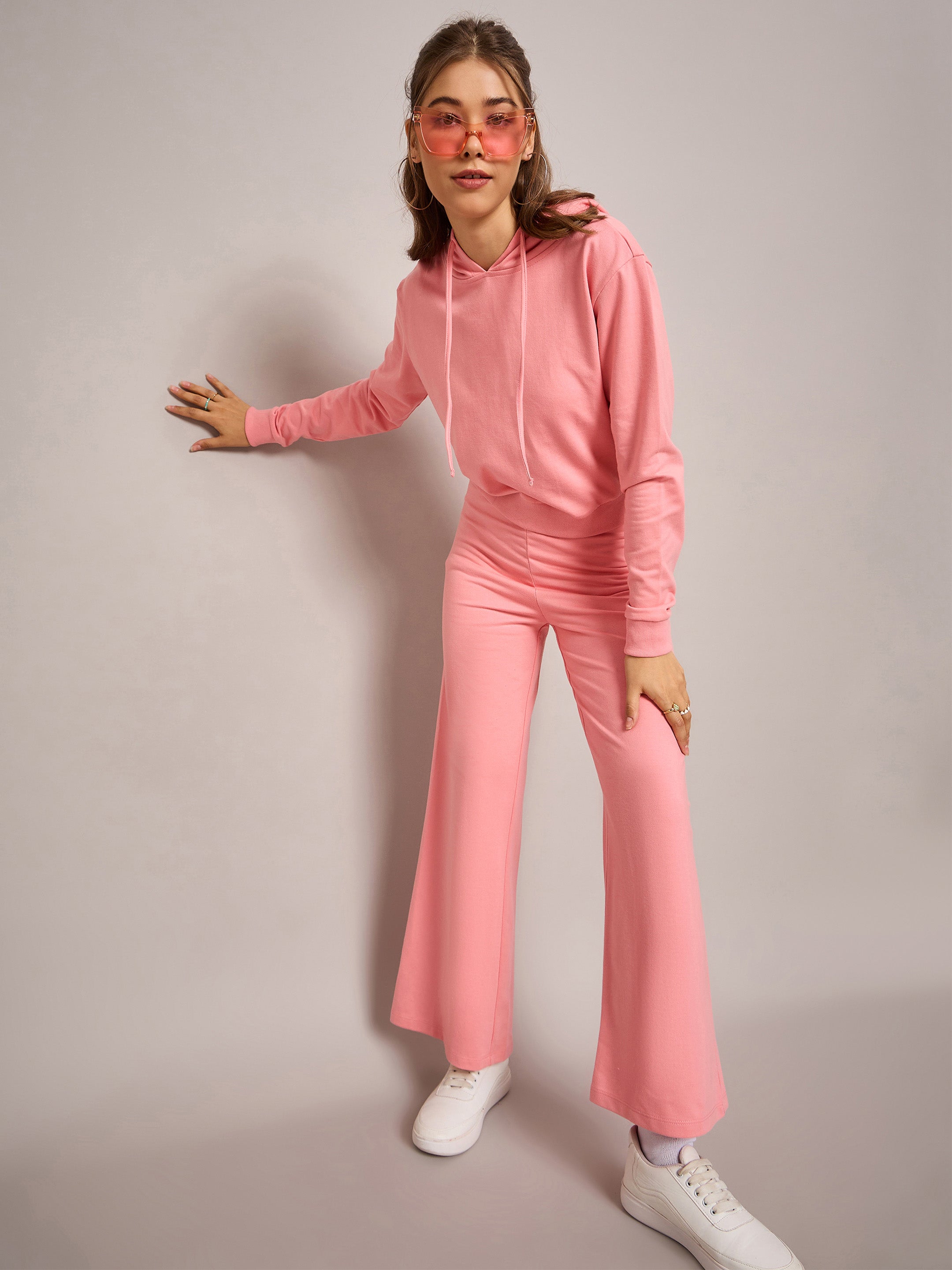 Women Pink Terry Regular Hoodie With Terry Pants-SFSWSH7639_SFPANT50957
