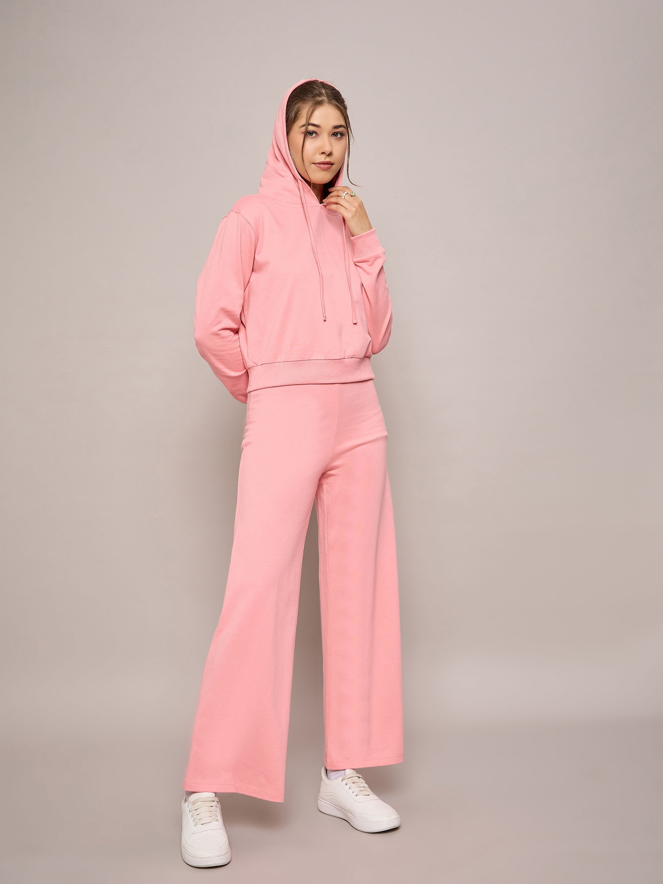 Women Pink Terry Regular Hoodie With Terry Pants-SFSWSH7639_SFPANT50957
