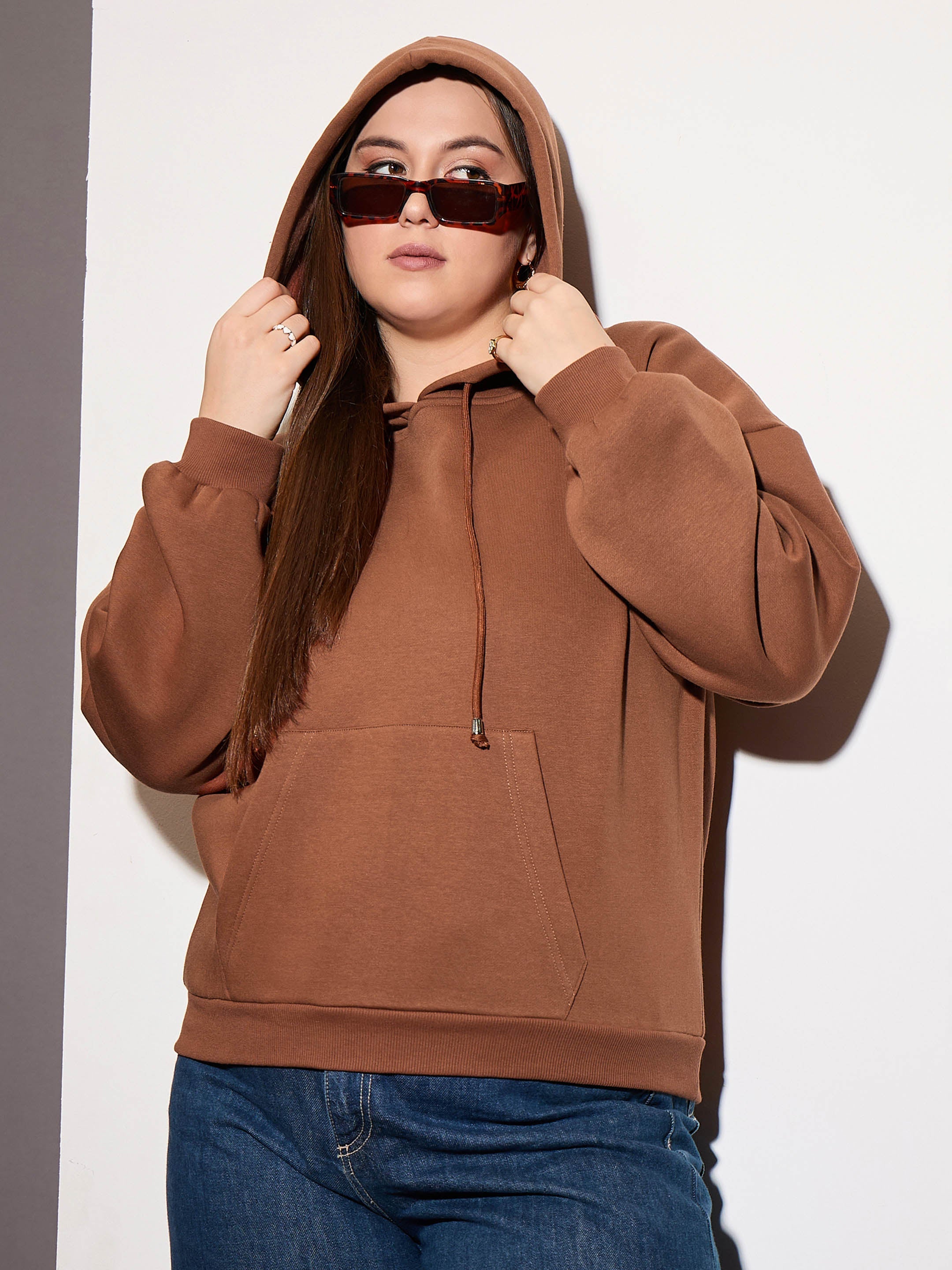 Women Brown Fleece Hoodie-SFSWSH7655