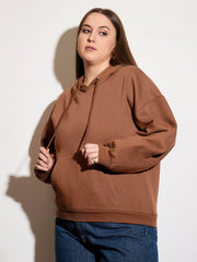 Women Brown Fleece Hoodie-SFSWSH7655