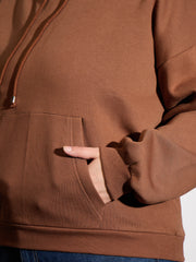 Women Brown Fleece Hoodie-SFSWSH7655