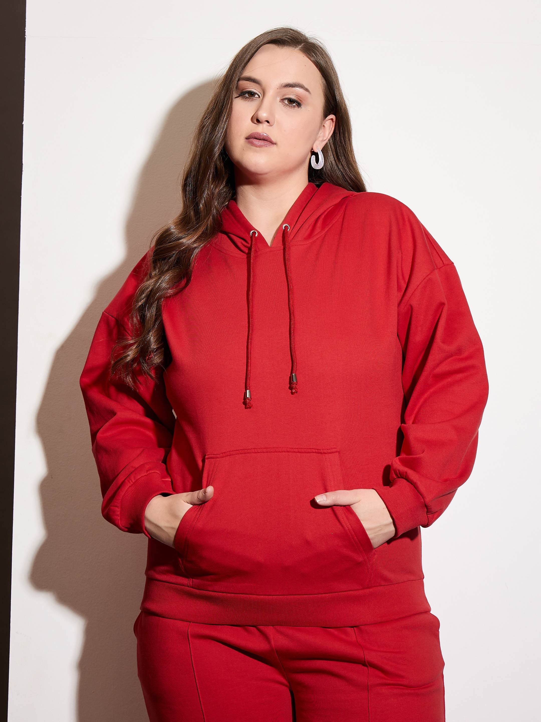 Women Red Fleece Hoodie-SFSWSH7658
