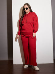Women Red Fleece Hoodie-SFSWSH7658