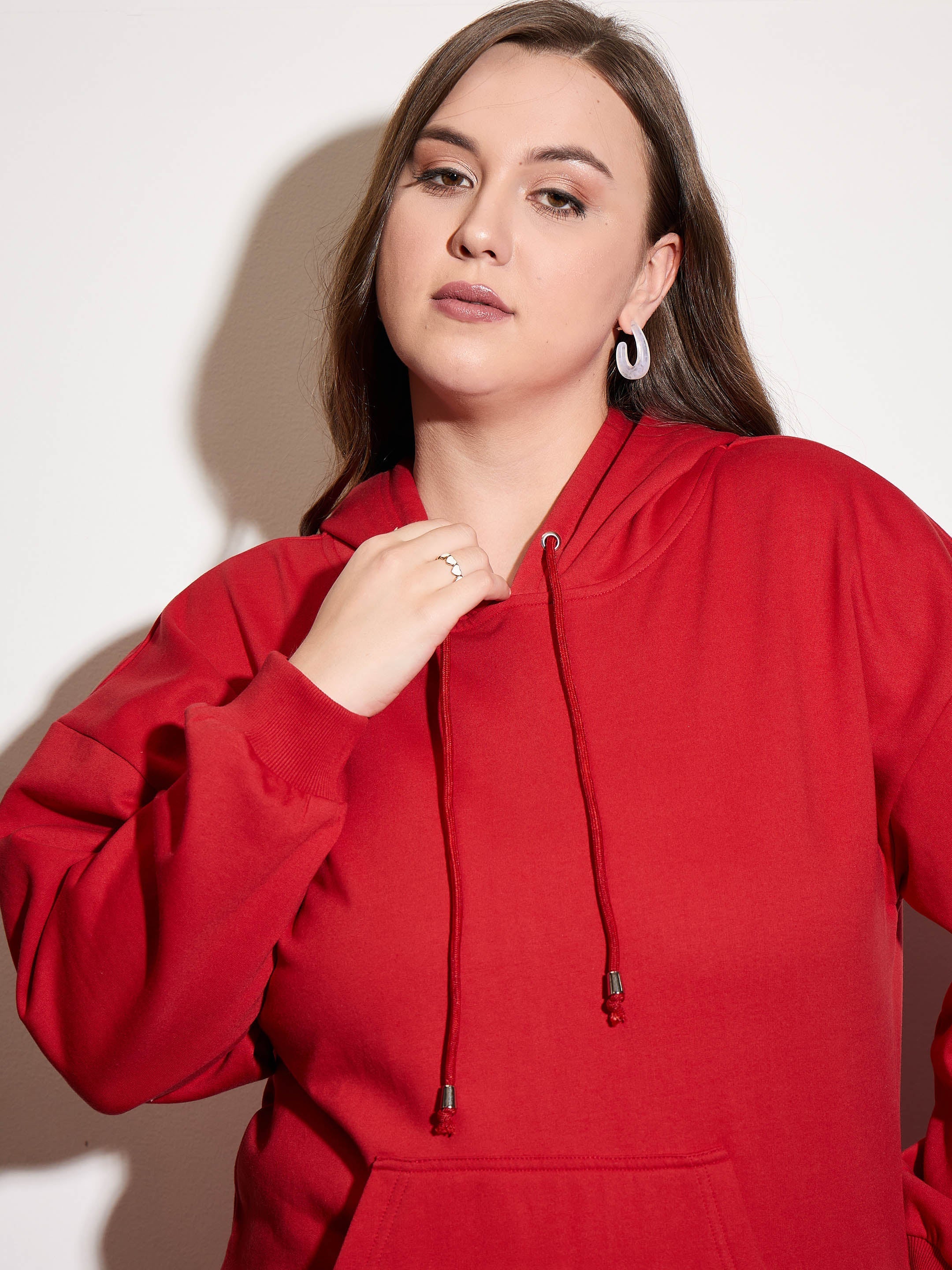 Women Red Fleece Hoodie-SFSWSH7658