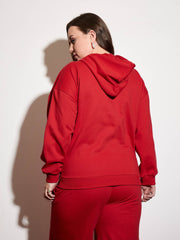 Women Red Fleece Hoodie-SFSWSH7658