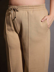 Women Beige Fleece Half Zipper Sweatshirt with Track Pants-SFSWSH7660_SFPANT51005