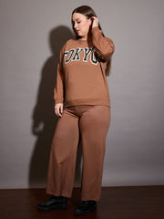 Women Brown Terry TOKYO Printed Sweatshirt with Track Pants-SFSWSH7668_SFPANT51015