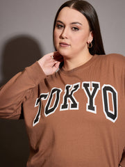 Women Brown Terry TOKYO Printed Sweatshirt with Track Pants-SFSWSH7668_SFPANT51015