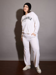 Women White CALIFORNIA Terry Sweatshirt With Track Pants-SFSWSH7669_SFPANT51037