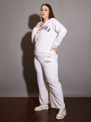 Women White CALIFORNIA Terry Sweatshirt With Track Pants-SFSWSH7669_SFPANT51037