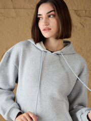 Women Grey Melange Fleece Hoodie With Sweatpants-SFSWSH7675_SFPANT51044