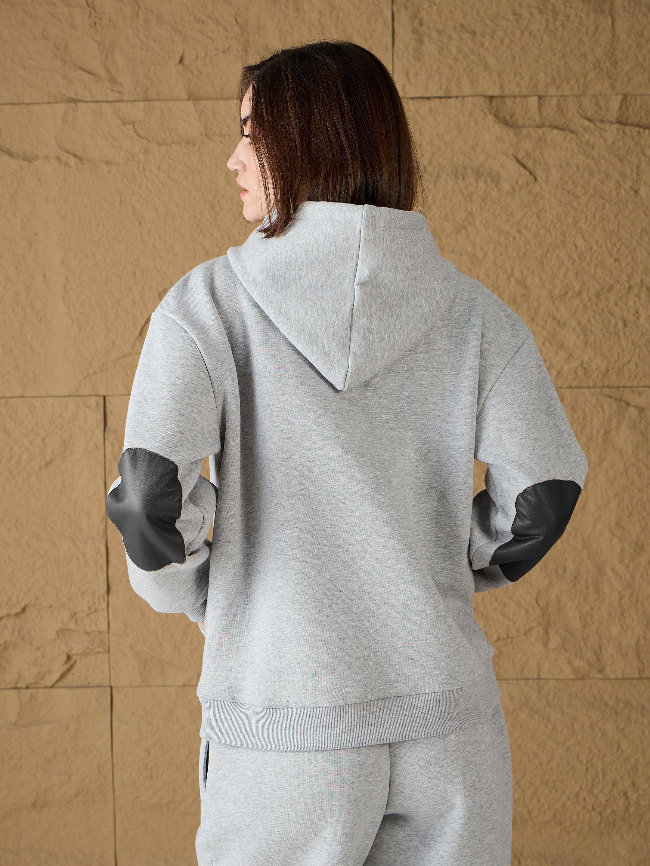 Women Grey Melange Fleece Hoodie With Sweatpants-SFSWSH7675_SFPANT51044