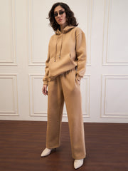 Women Beige Fleece Oversized Hoodie With Sweatpants-SFSWSH7676_SFPANT51045