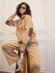 Women Beige Fleece Oversized Hoodie With Sweatpants-SFSWSH7676_SFPANT51045