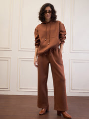 Women Brown Fleece Oversized Hoodie With Sweatpants-SFSWSH7677_SFPANT51046