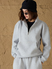 Women Grey Melange Fleece Front Zipper Sweatshirt-SFSWSH7679