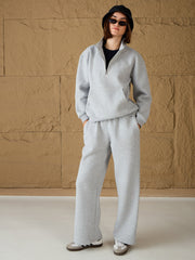 Women Grey Melange Fleece Sweatshirt With Sweatpants-SFSWSH7679_SFPANT51044