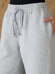 Women Grey Melange Fleece Sweatshirt With Sweatpants-SFSWSH7679_SFPANT51044