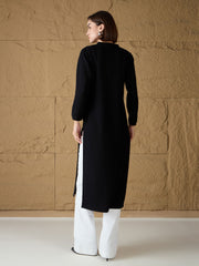 Women Black Round-Neck High Slit Sweater-SFSWSH7686