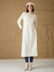 Women Off-White Round-Neck High Slit Sweater-SFSWSH7687