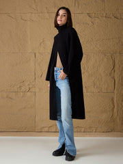 Women Black Turtle-Neck Front High Slit Sweater-SFSWSH7690