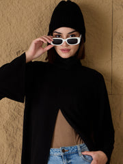 Women Black Turtle-Neck Front High Slit Sweater-SFSWSH7690