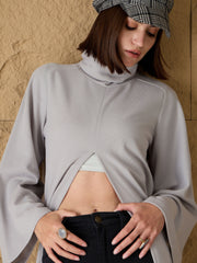 Women Grey Turtle-Neck Front High Slit Sweater-SFSWSH7691