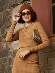 Women Beige Rib Sweater-SFSWSH7693