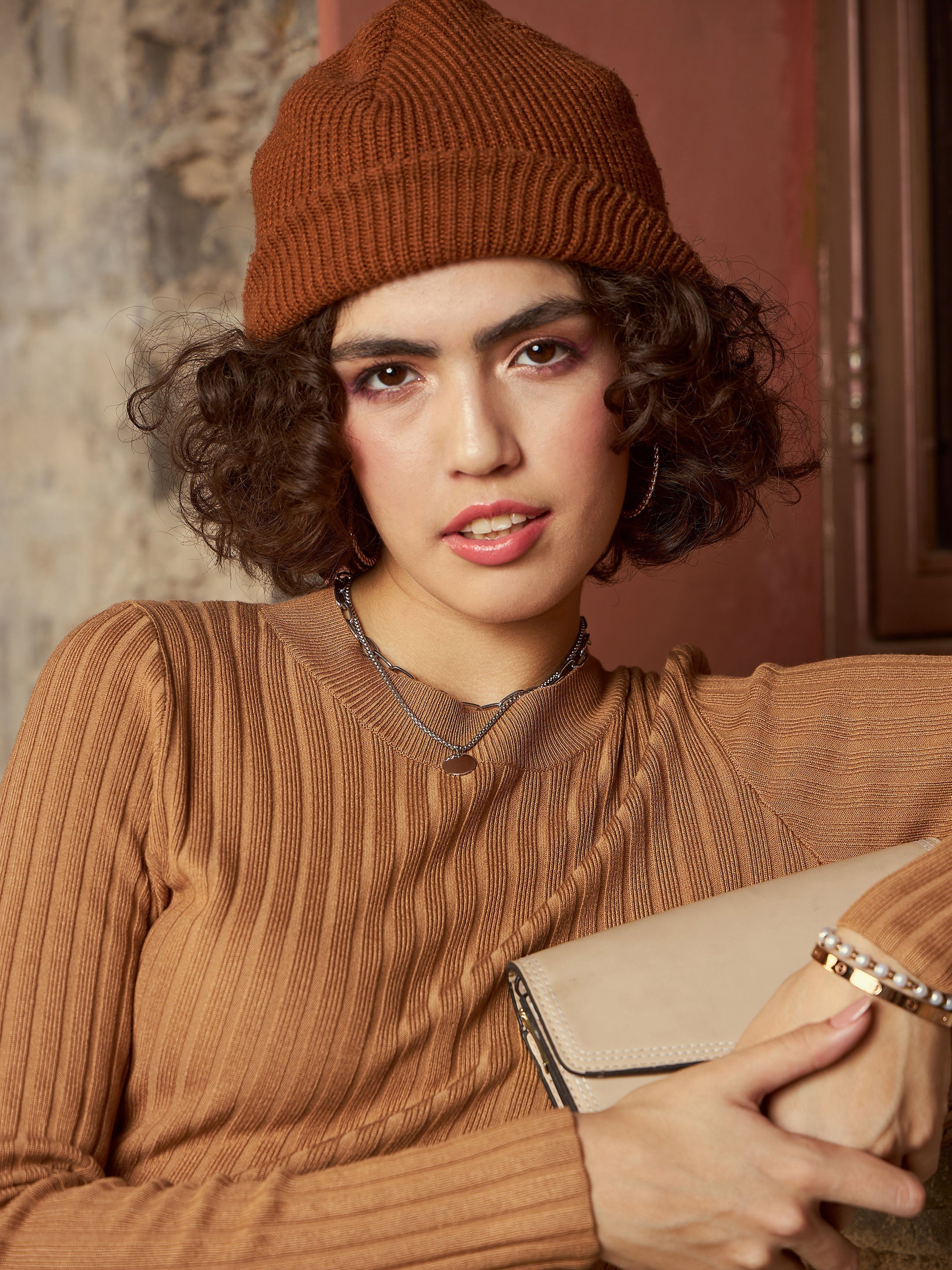 Women Beige Rib Sweater-SFSWSH7693