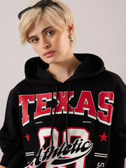 Women Black Fleece TEXAS Printed Regular Fit Hoodie-SFSWSH7694