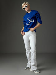 Women Royal Blue Fleece PADEL CLUB Printed Regular Fit Sweatshirt-SFSWSH7695