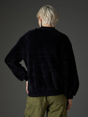Women Black Balloon Sleeve Faux Fur Sweatshirt-SFSWSH7696