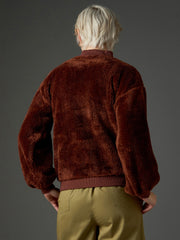 Women Brown Balloon Sleeve Faux Fur Sweatshirt-SFSWSH7697